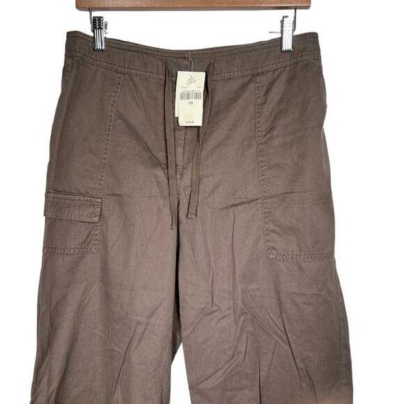 NEW J.Jill Womens Brown Drawstring Waist Wide Leg Cropped Utility Pants Size 10 - Picture 4 of 12